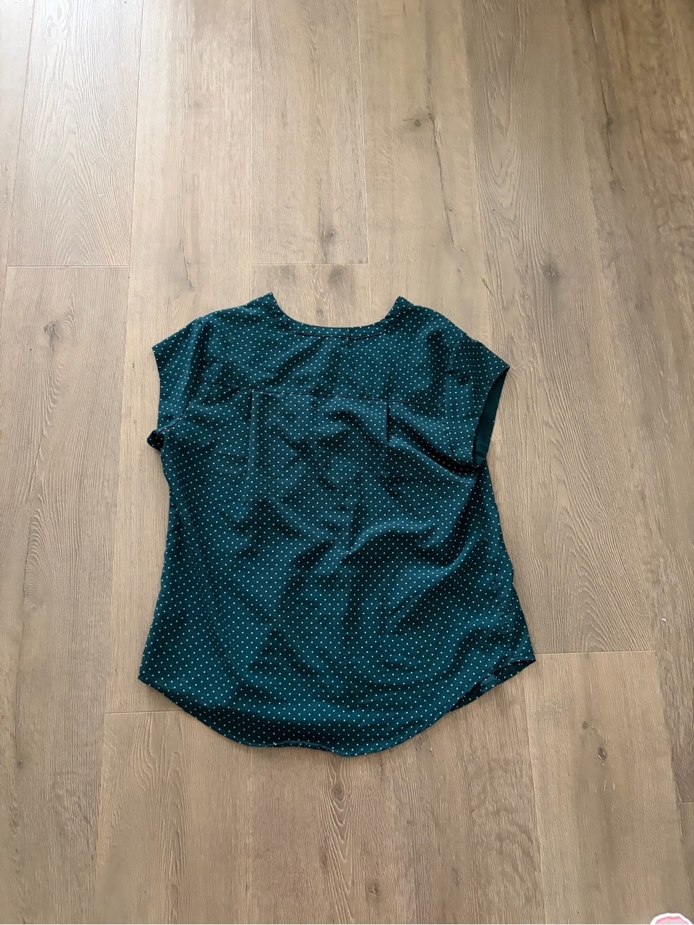 fun 2 fun Teal Polka Dot Cap-Sleeve V-Neck Blouse - Picture 3 of 5